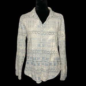 Dylan, Eyelet Lace Embroidered Denim, Long Sleeve Shirt, Size M